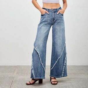 Mid Rise Wide Frayed Seam Pants
